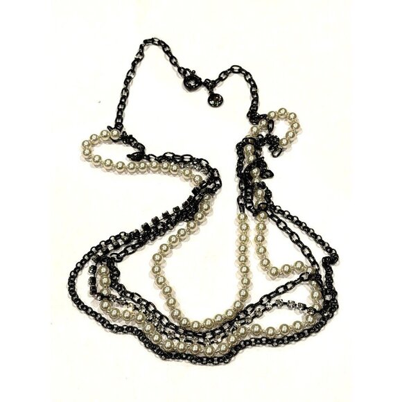 J. CREW Jewelry - J. CREW FAUX PEARL BLACKENED JAPAN CHAIN RHINESTONE 5 STRAND 33" NECKLACE LN